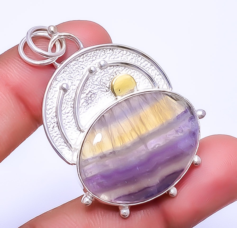 Purple Fluorite - Brazil Designer 925 Sterling Silver Pendant 1.95