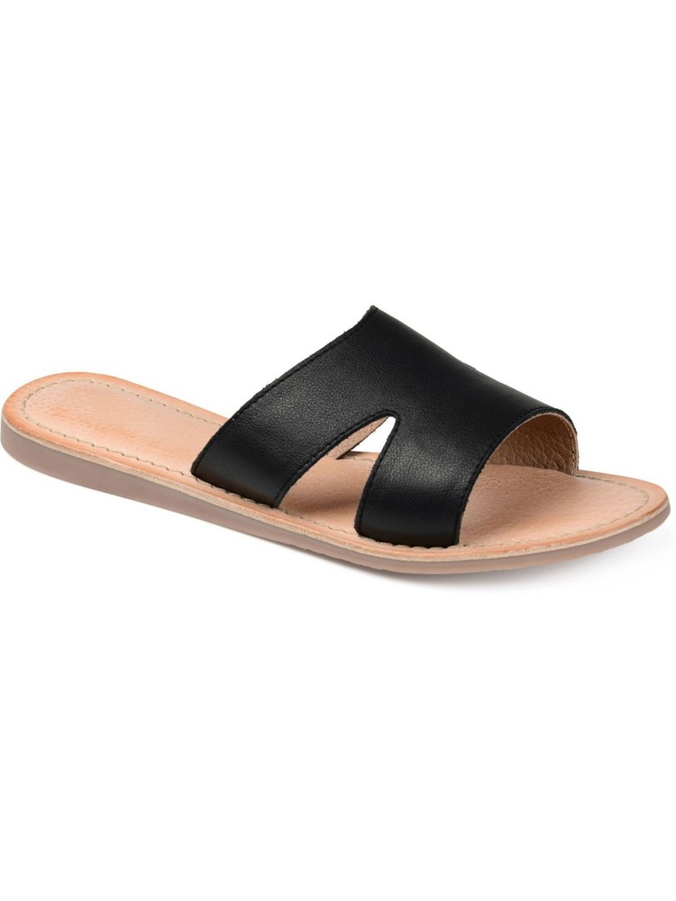 Journee Womens Black Leather Walker Slip On Sandals Size 8.5 M