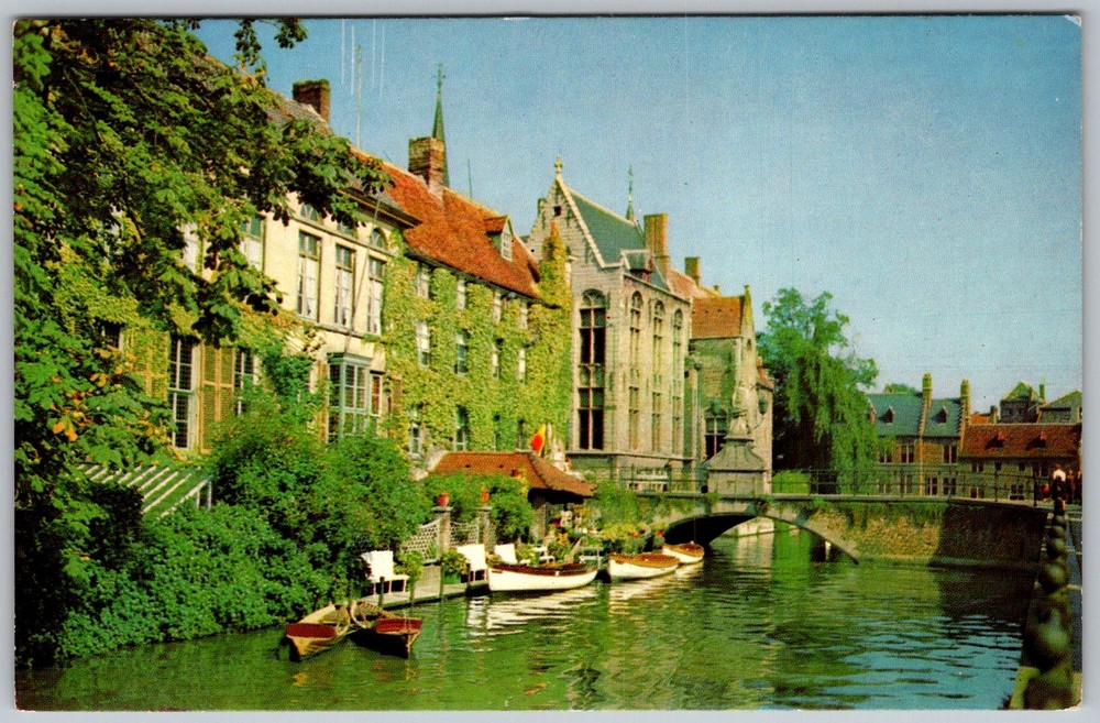 Vtg Postcard Dijver Canal Boats Bruges, Belgium 1960s