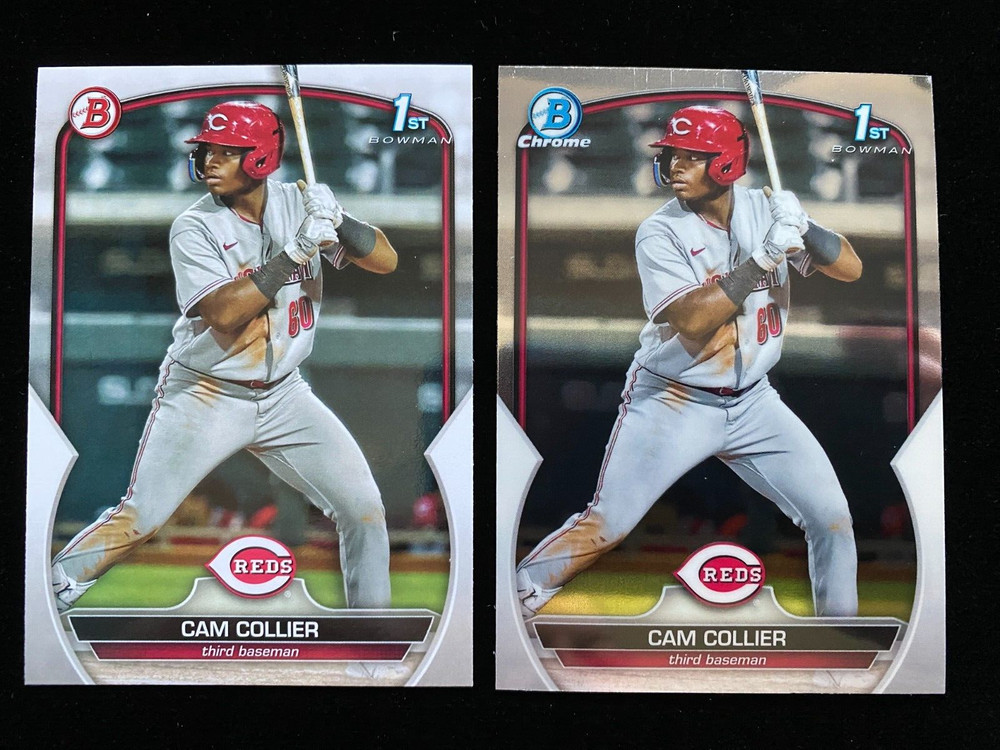 2023 Bowman Chrome CAM COLLIER 1st Rookie #BCP-125 Cincinnati Reds 2 Card RC Lot