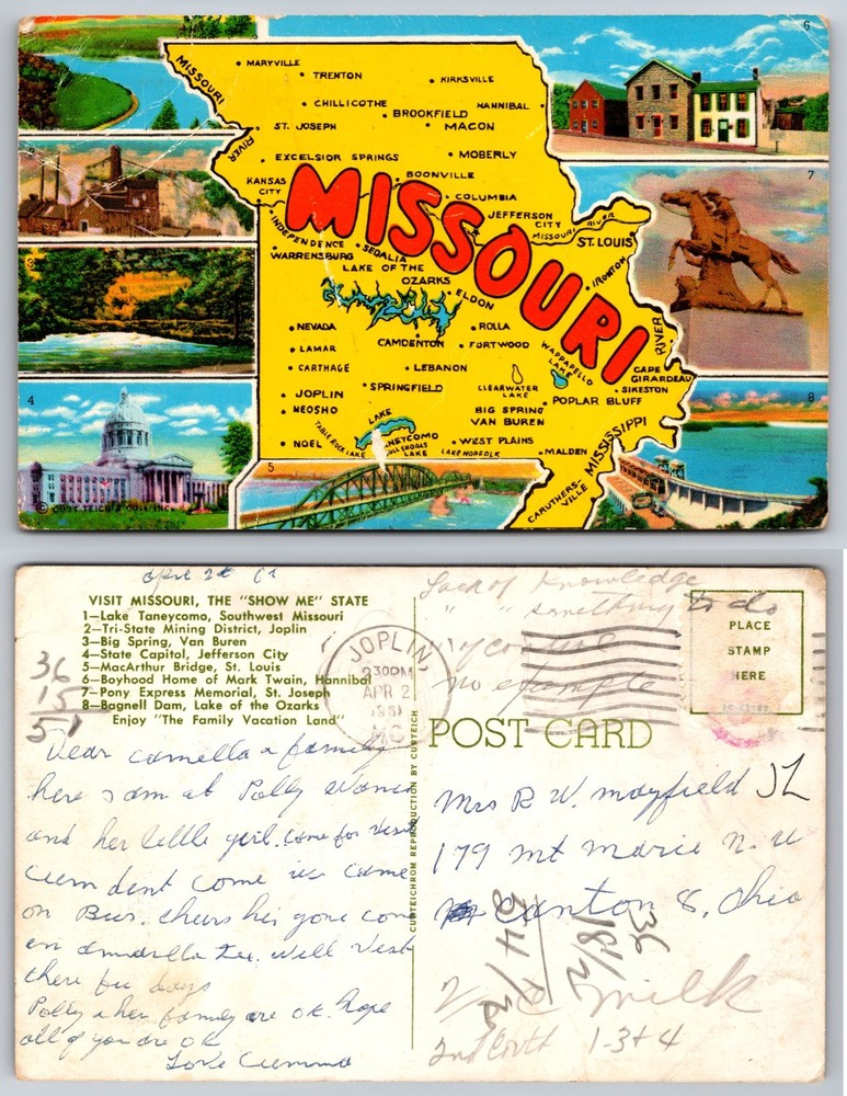 Missouri Map Landmarks Postcard
