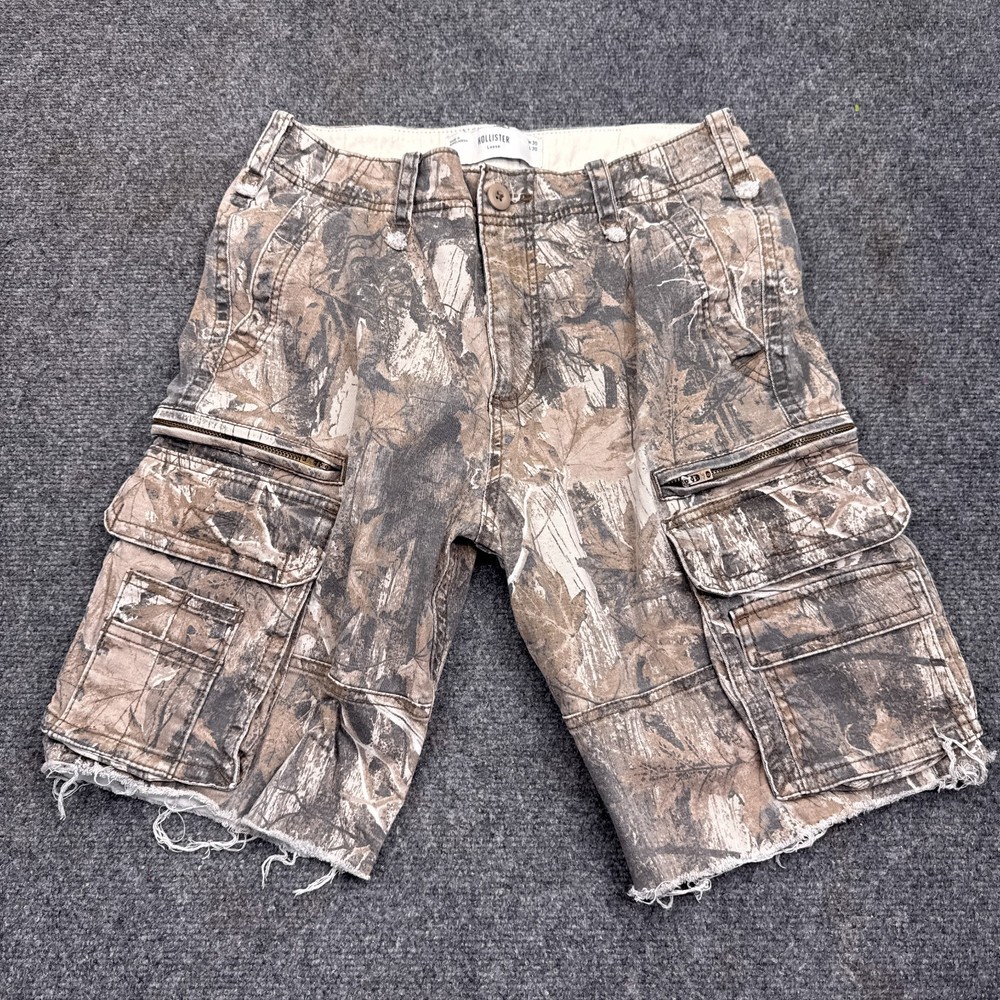 Hollister Camo Cut off Cargo Shorts Mens Size 30 Green Vintage Style Y2K Loose