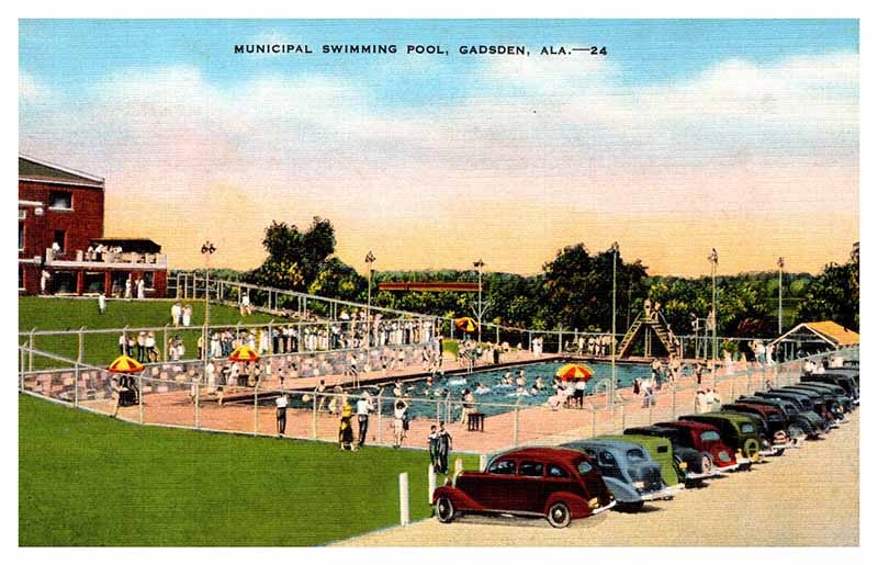 Postcard SWIMMING POOL SCENE Gadsden Alabama AL m/09 AQ6317