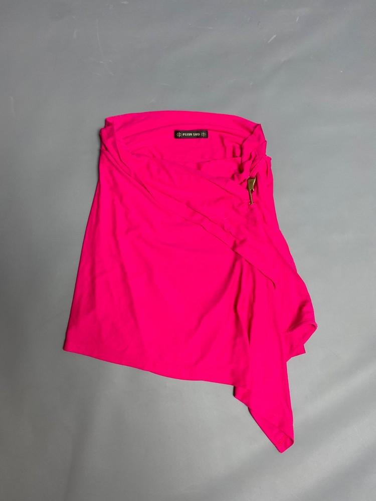 Plein Sud Pink Asymmetrical Wrap Mini Skirt Hook Detail Viscose Size I 42 US 6