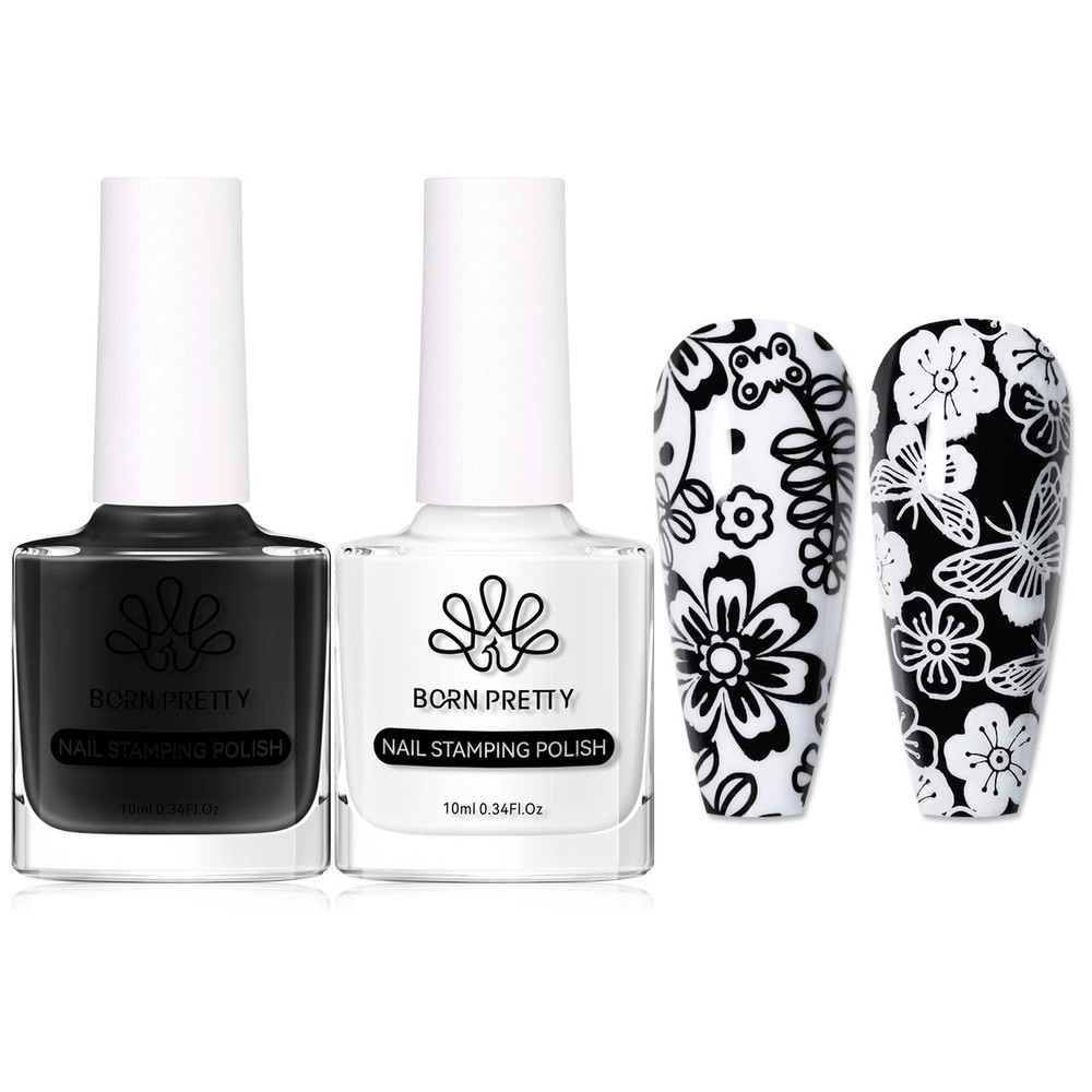 BORN PRETTY Nail Art Stamping Polish White Black Manicure Image Stamp Polish