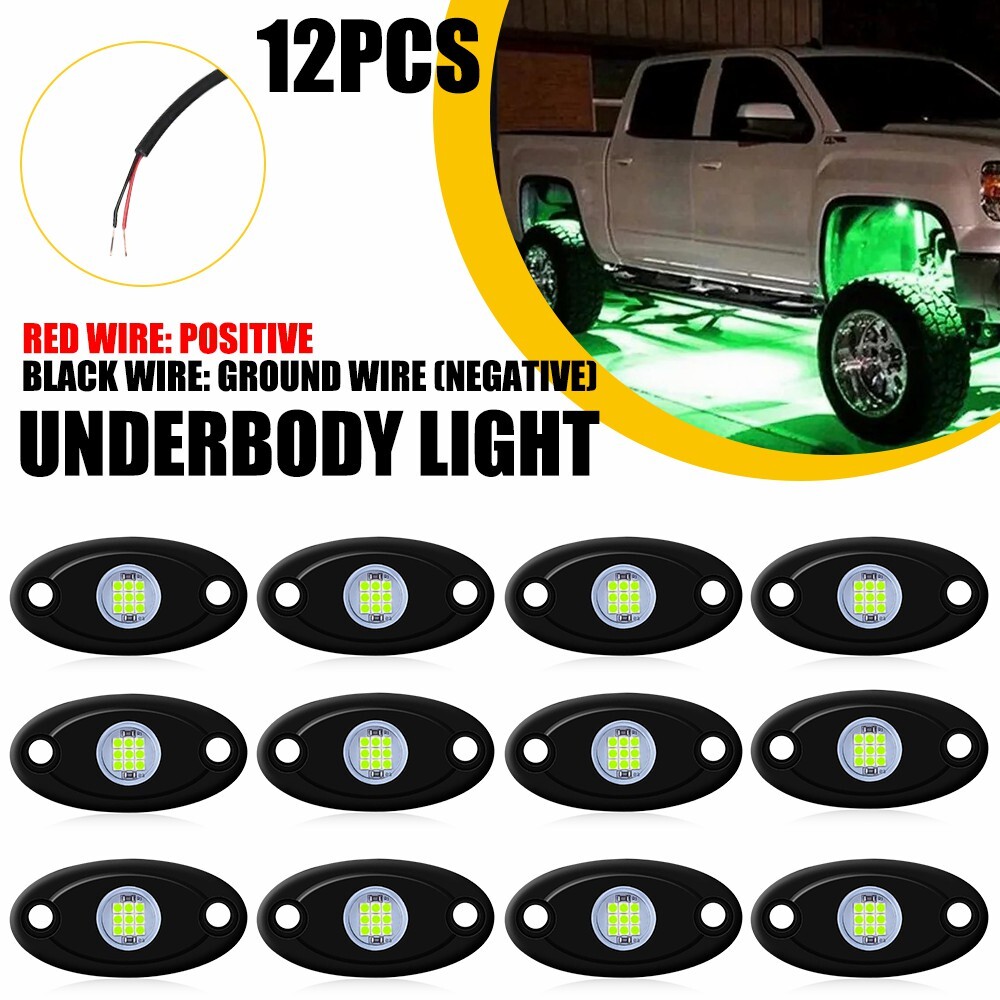 12 PCS Green Undercar LED Underglow Underbody System Light Neon Lamp Waterproof