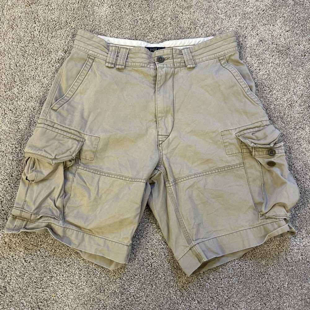 Vintage Polo Ralph Lauren Mens 31 Khaki Cargo Shorts Cotton Button Paratrooper