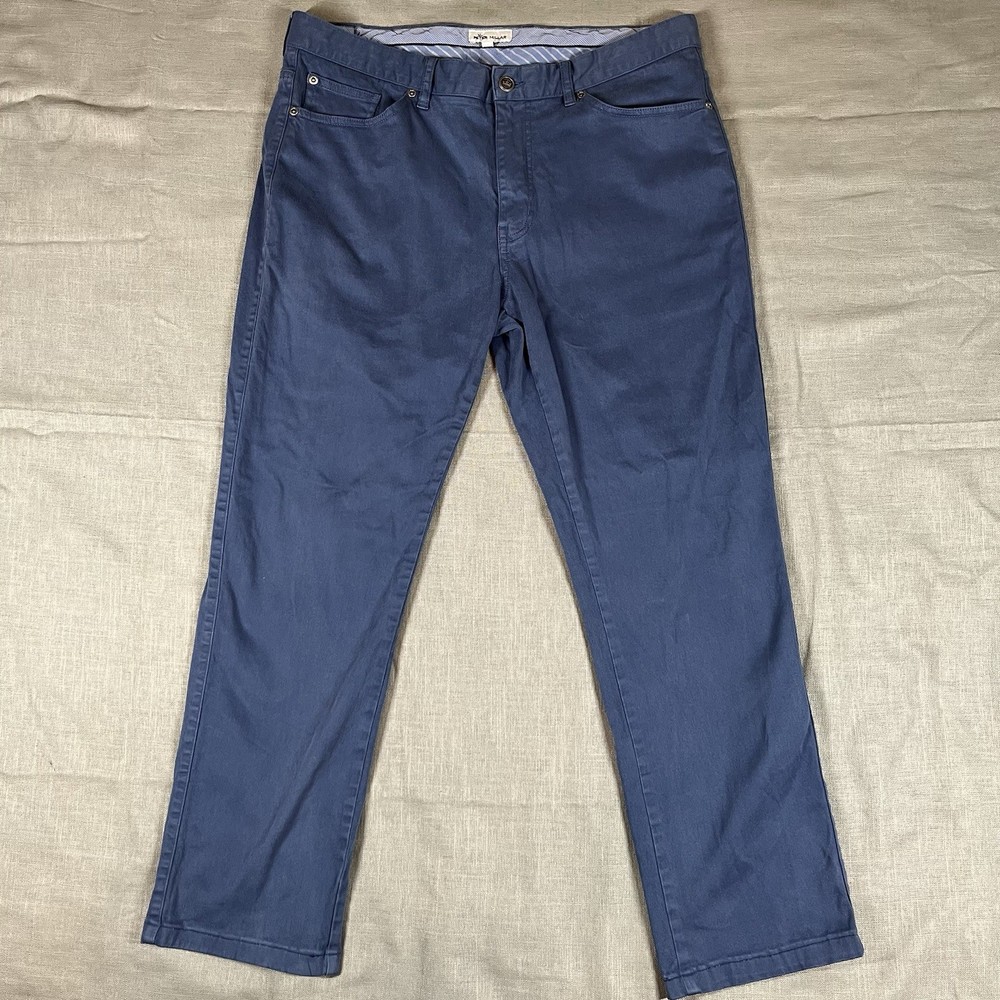 PETER MILLAR Signature Sateen Stretch Cotton Blue 5 Pocket Chino Pants 36 x 28