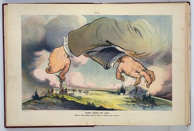 New York NY 1913 Puck Political Cartoon The Banks vs Politics U.S. Capitol