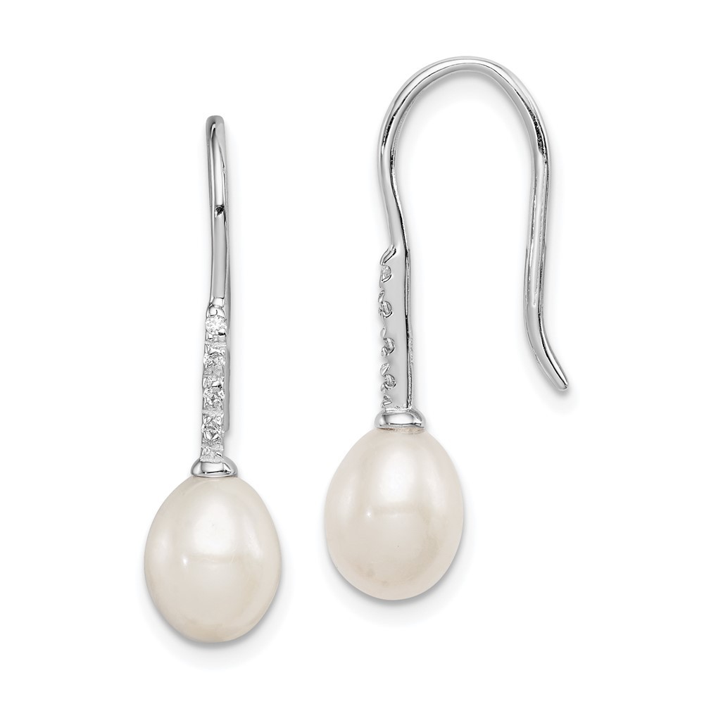 Sterling Silver 7-8mm Cultured Pearl and Cubic Zirconia Drop & Dangle Earrings