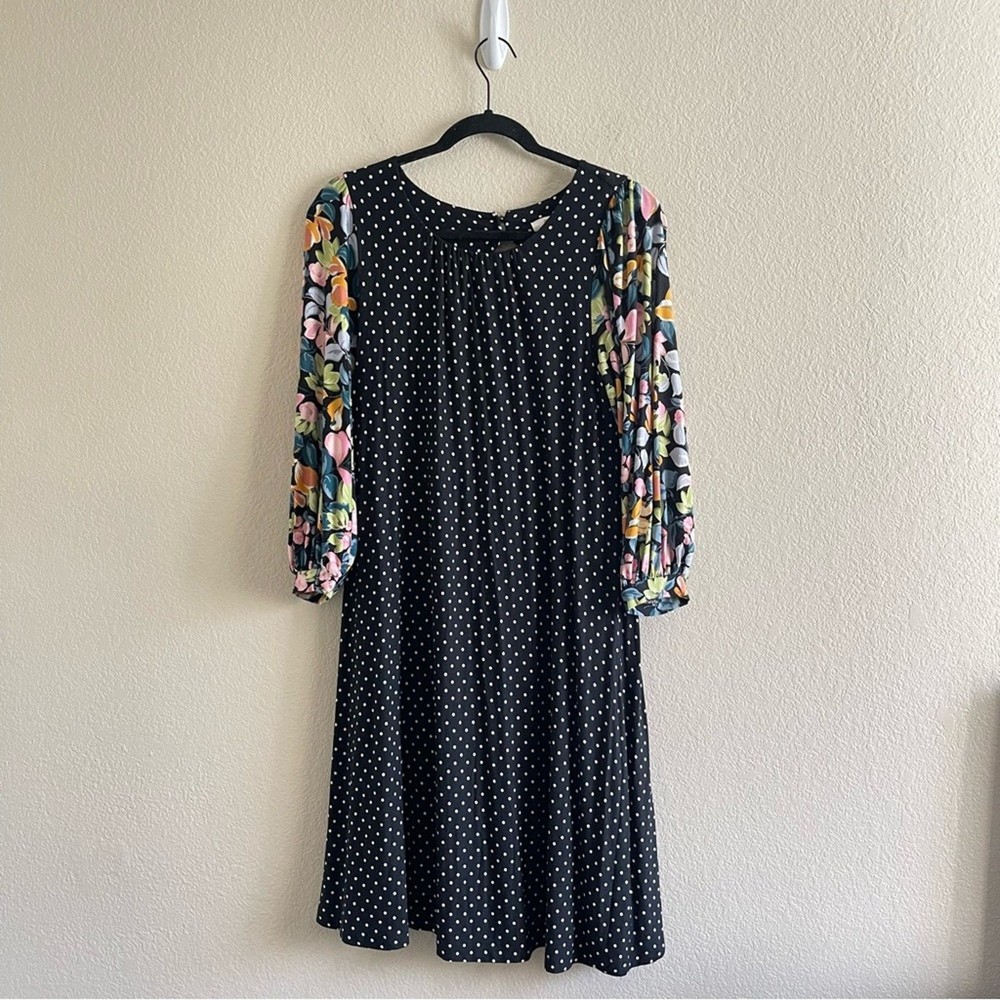 Anthropologie Maeve Polka Dot Floral Mixed Media Mini Dress Women's Size Small