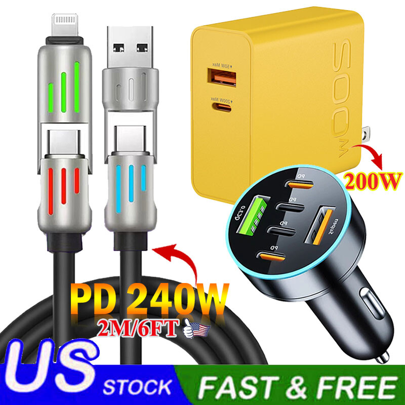 200W Wall Charger, 240W 4-in-1 USB C 6FT Fast Charging Cable For All Cell Phone