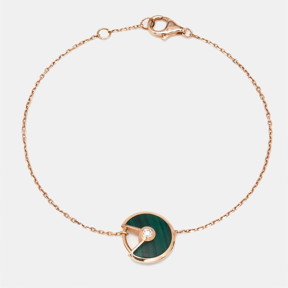 Cartier Amulette De Cartier Malachite Diamond 18k Rose Gold XS Model Bracelet