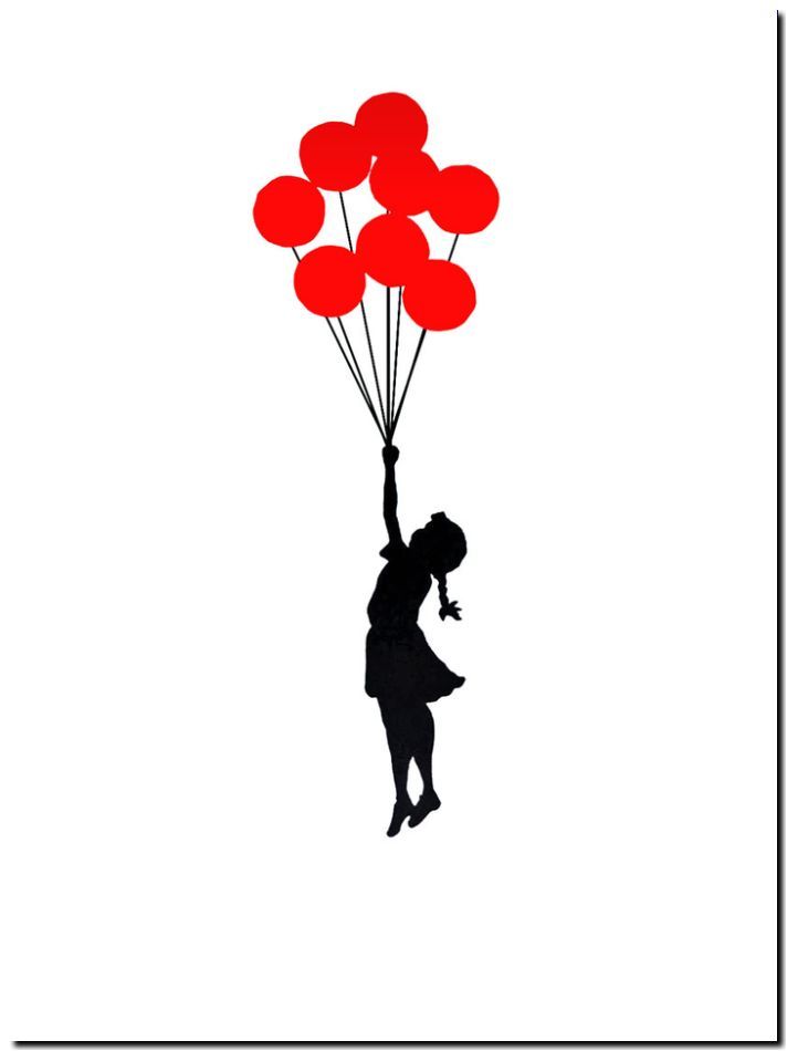 BANKSY STREET ART *FRAMED* CANVAS PRINT Girl & red Balloons white 24x16