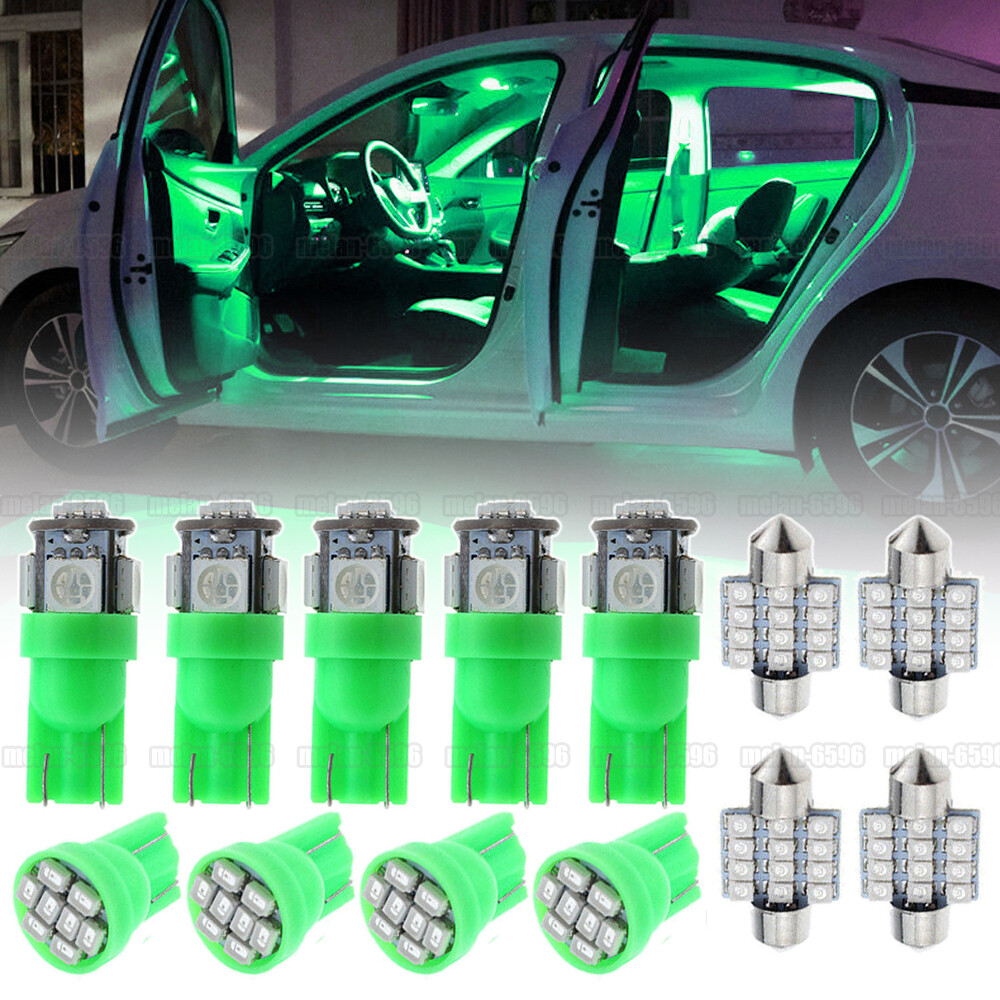 13pcs Car Interior Green Combo LED Map Dome Door Trunk License Plate Light bulbs