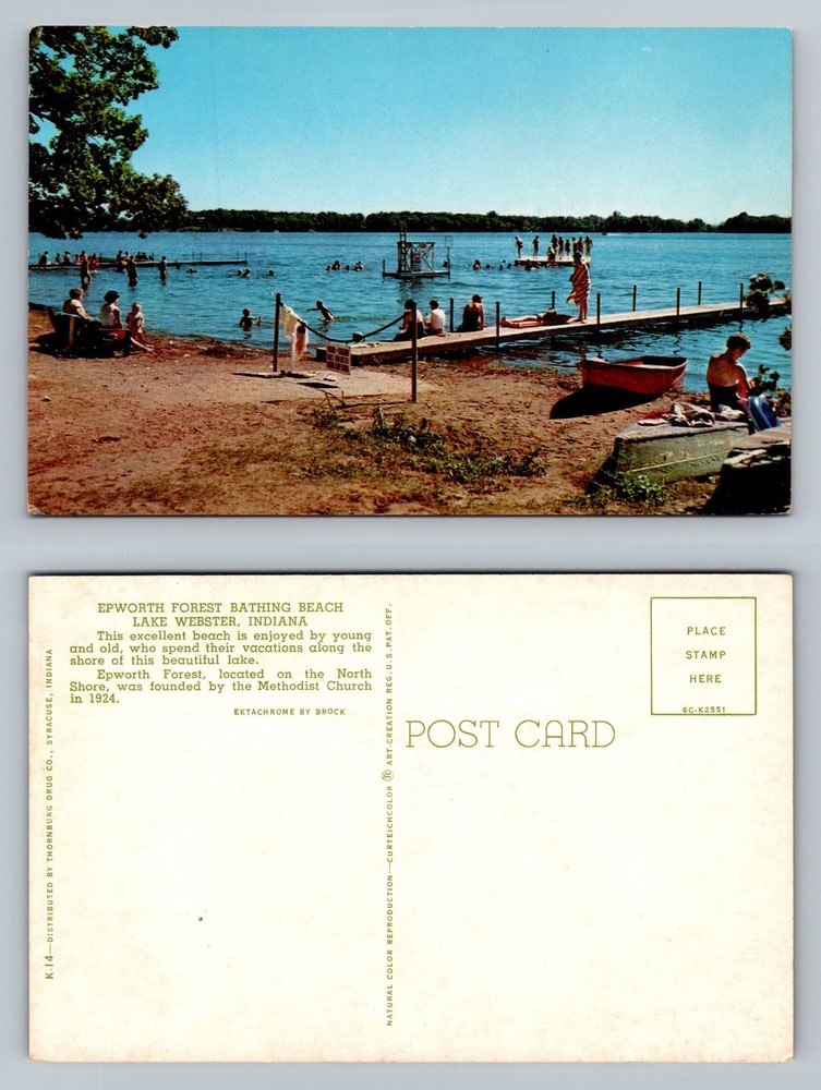 Lake Webster, IN-Indiana, Epworth Bathing Beach View Souvenir Vintage Postcard