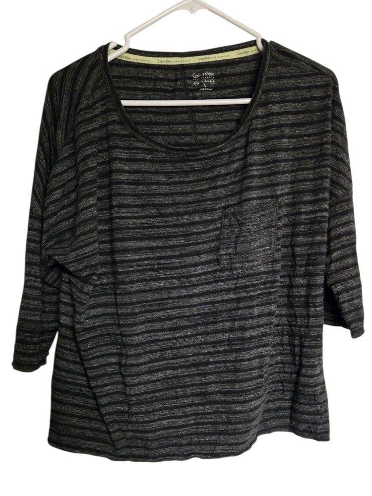 Calvin Klein Performance Stretch Women's Striped 3/4 Sleeve Atheltic Top Large