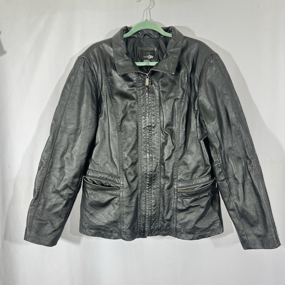 East 5th Women’s Black Genuine Leather Jacket XL Zip Front