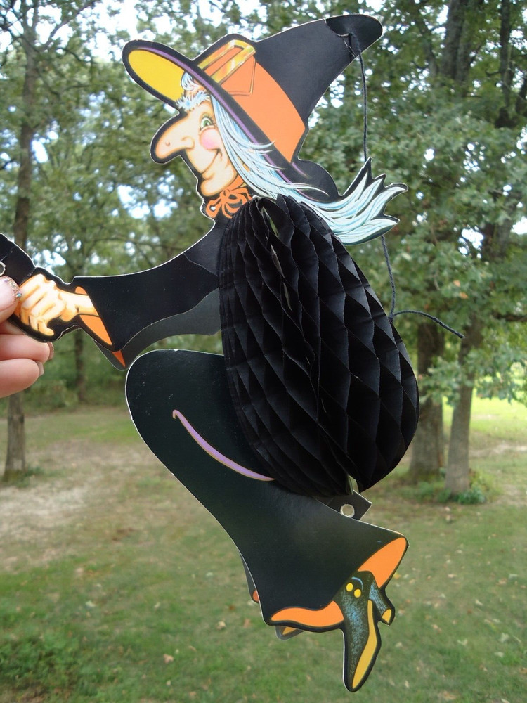 VTG Halloween Witch Foldout Honeycomb Die Cut 1980 Beistle Hat Boots Hanging Art