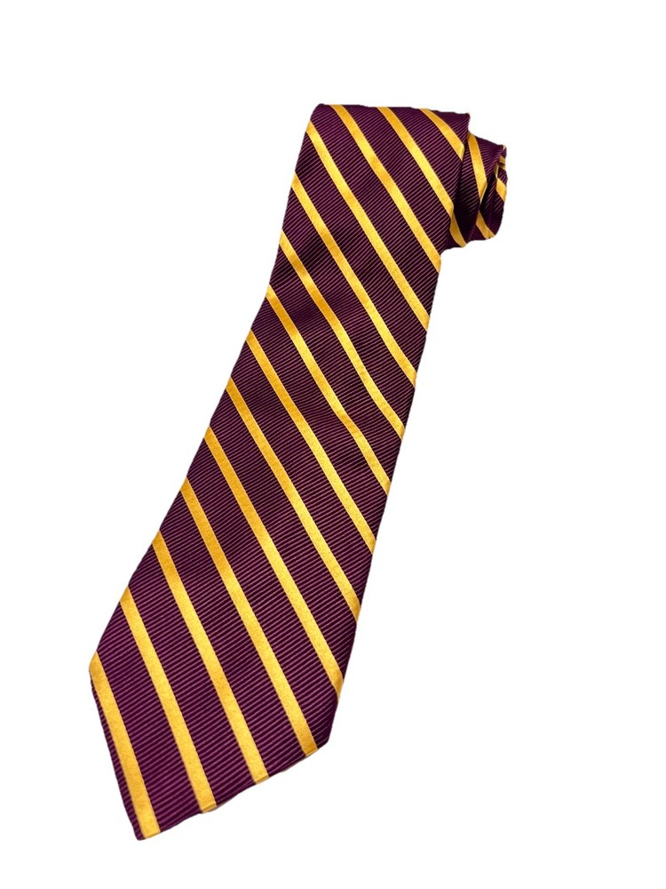 ROBERT TALBOTT Best of Class Men's Silk XL Tie Designer STRIPED Maroon/yellow