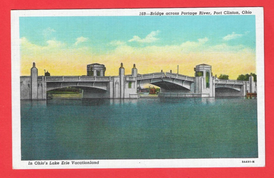 PORT CLINTON OHIO Bridge Across Portage River ca 1940s Linen Postcard