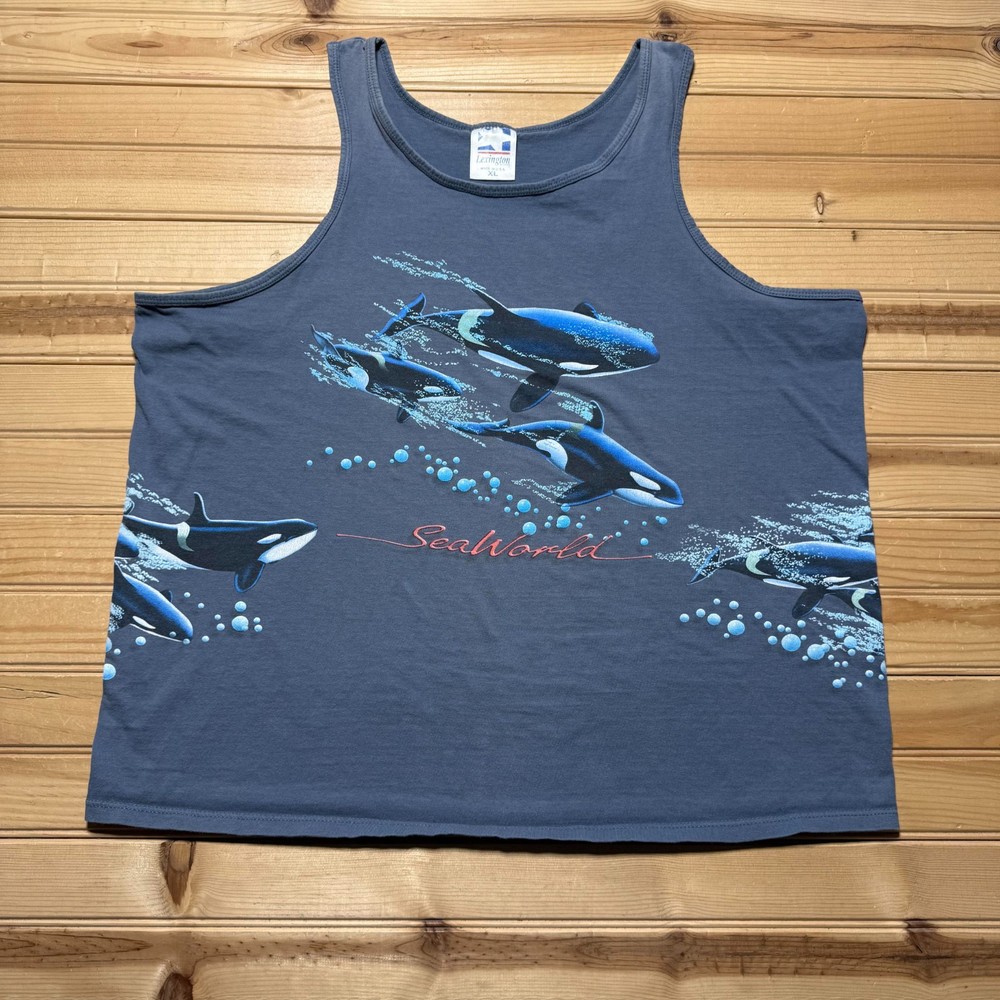 Vintage 80s SeaWorld Orca Whale Double Sided Souvenir Tank Top USA - Size XL