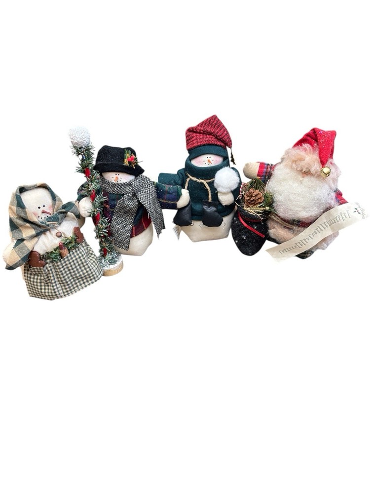 Lot 4 Vintage Snowman Christmas  Decoration and Santa Shelf Sitters Snowman Deco