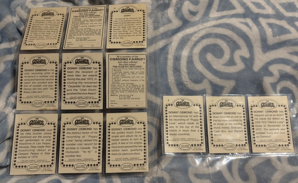 The Osmonds Complete Set Of 1973 DonRuss Trading Cards