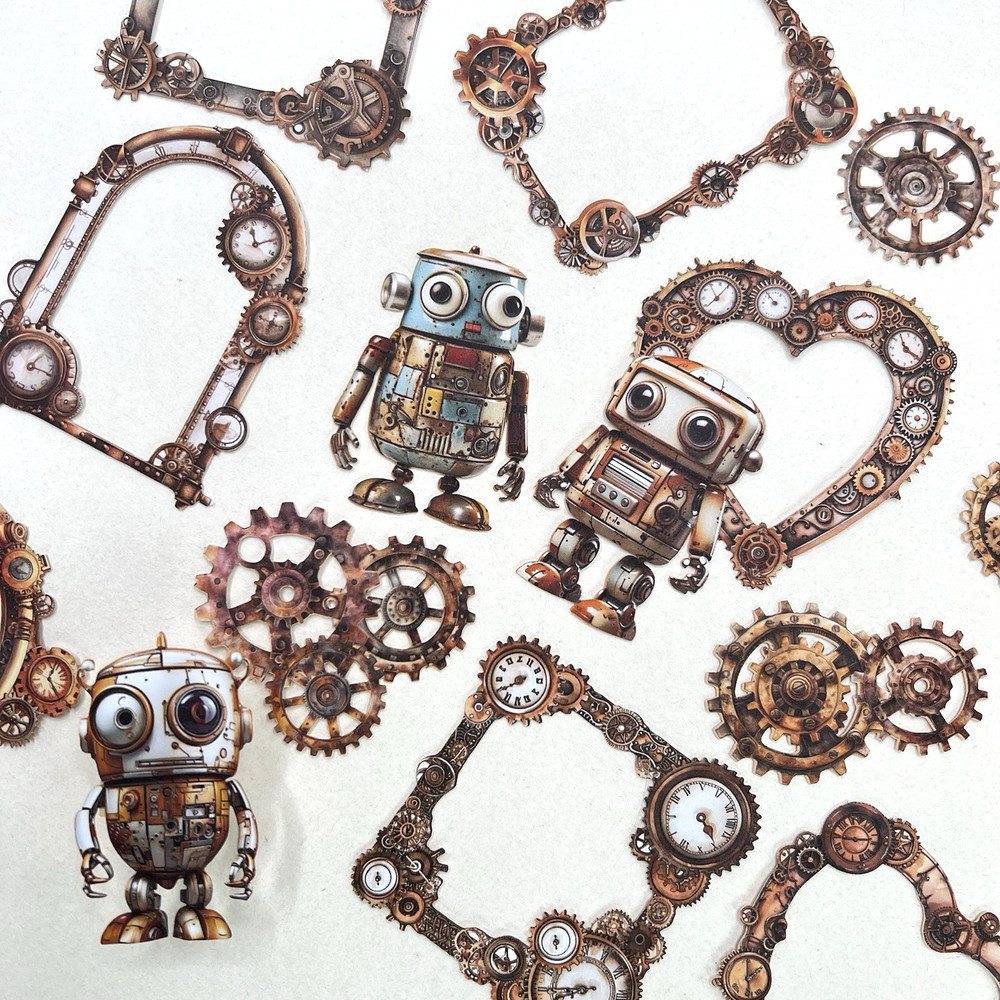 Steampunk Gears Robot Cardstock Stickers Scrapbooking Junk Journaling Collage