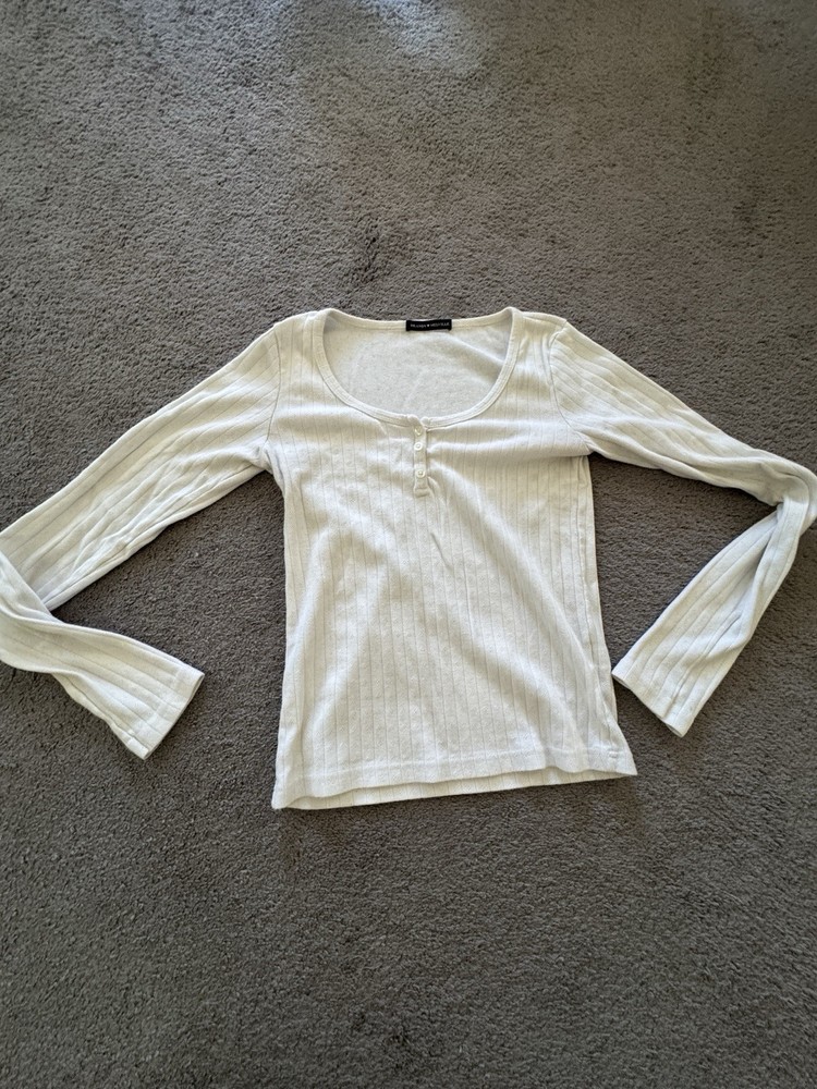Brandy Melville White Long Sleeve Henley OS
