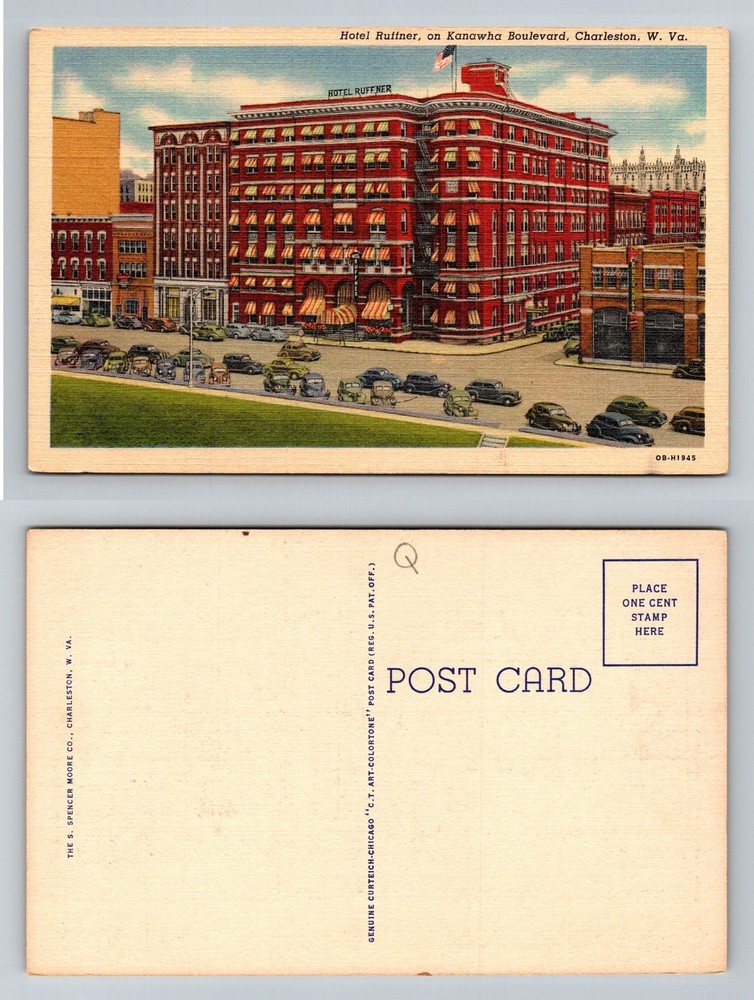 Charleston, WV-West Virginia Hotel Ruffner on Kanawha Boulevard Vintage Postcard
