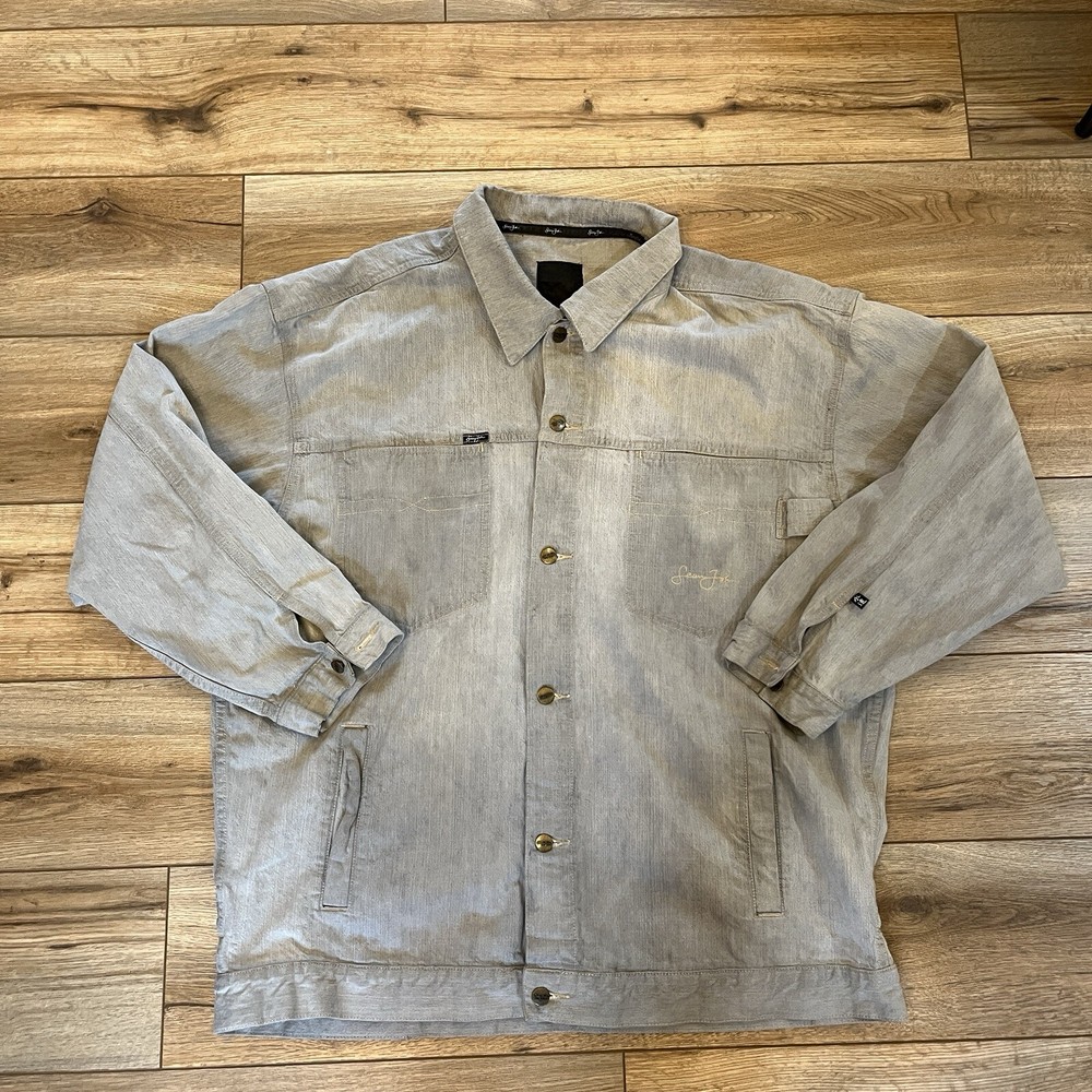 Y2K Sean John Light Gray Denim Jacket Men’s 3XL 2000s Vintage Hip Hop Diddy