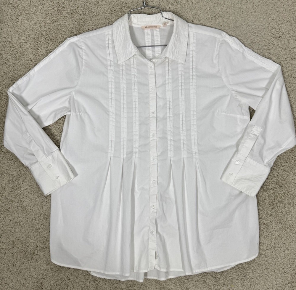 Soft Surroundings Marseilles Crisp White Button Up Tunic Shirt Pleated Size XLP