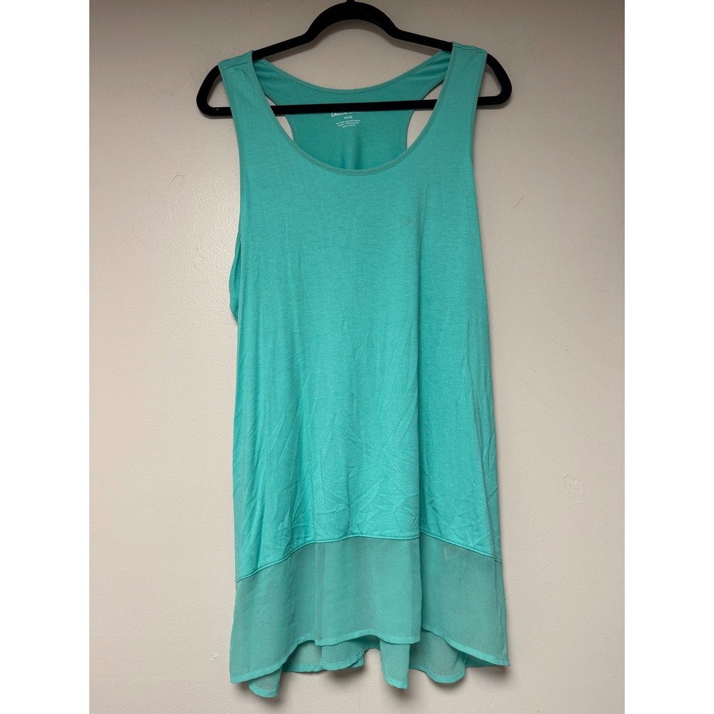 Lane Bryant Womens Sleeveless Tank Top Chiffon Hem Size 18/20 Teal Green