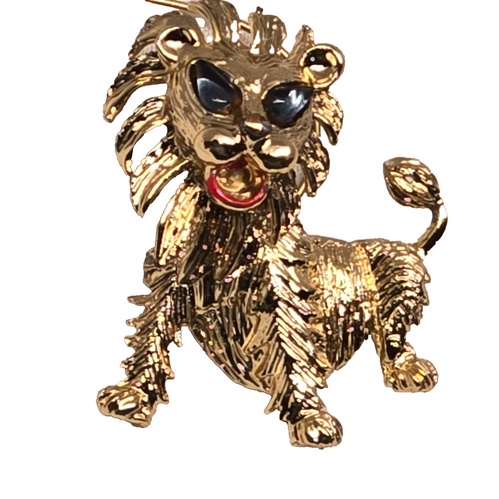 Vintage Lion Brooch Jitter enamel gold tone 2