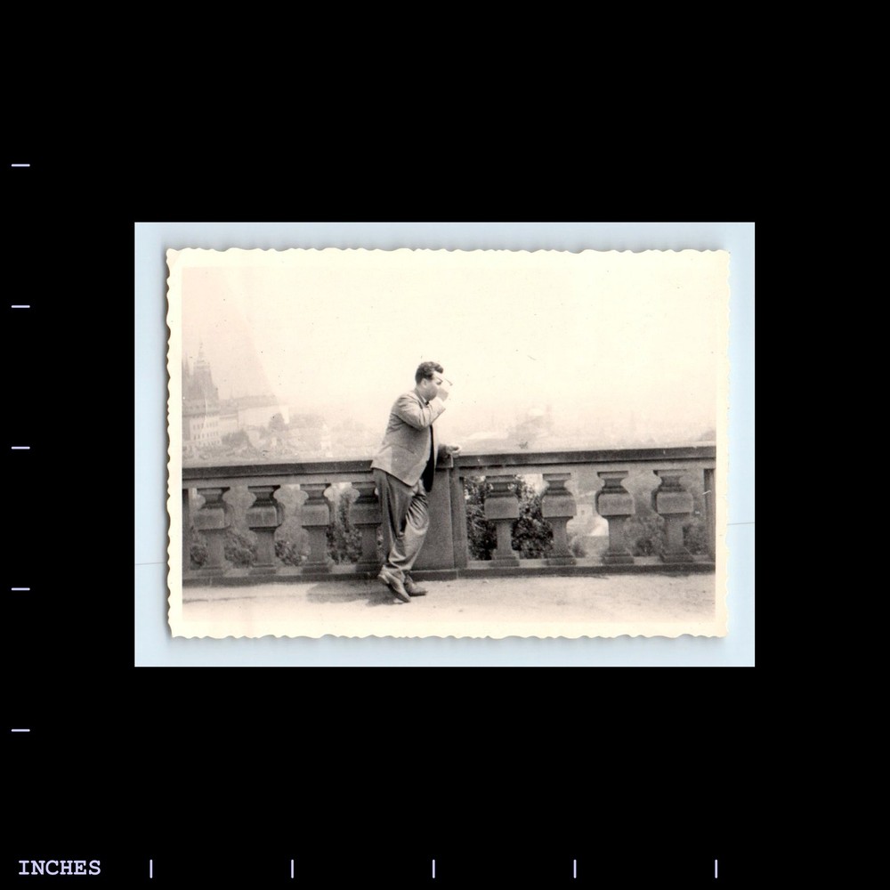 Old Vintage Photo MAN WITH GLASSES ON BALCONY