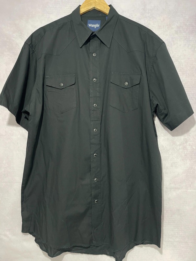 Wrangler Western Shirt Men's Pearl Snap Short Sleeve Black Size XL Tall #510