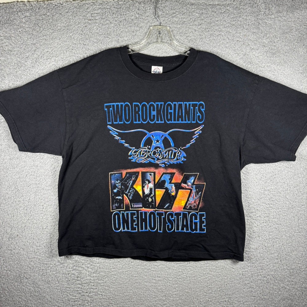 Vintage 2003 Aerosmith KISS Two Rock Giants Tour T-Shirt Black XL Delta Magnum