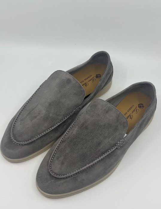 Gray Loro Piana Suede Summer Walk Loafers Shoes