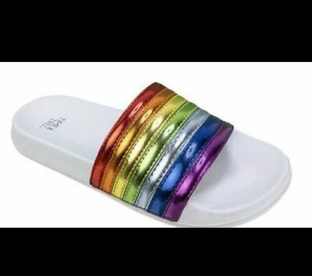 Metallic rainbow slides for women size Large 9-10