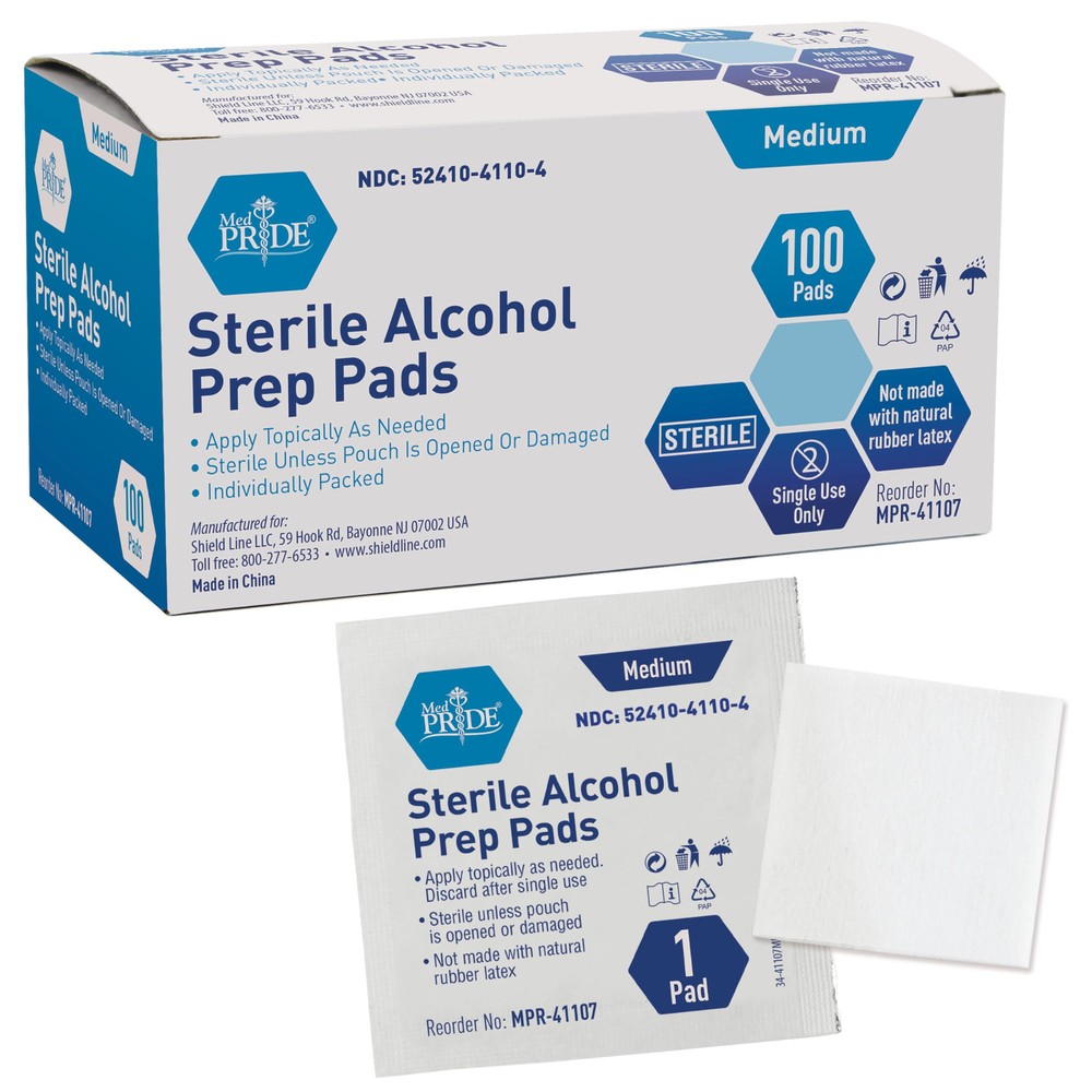 Alcohol Prep Pads, Pack of 100, Medical-Grade, Sterile, Individually-Wrapped,...