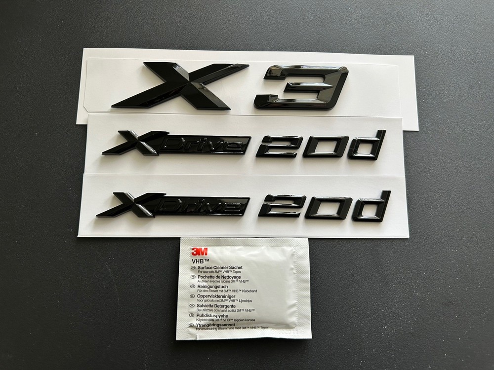 BMW X3 AND 2X Xdrive 20d BADGES IN GLOSS BLACK. FREE ALCOHOL WIPE