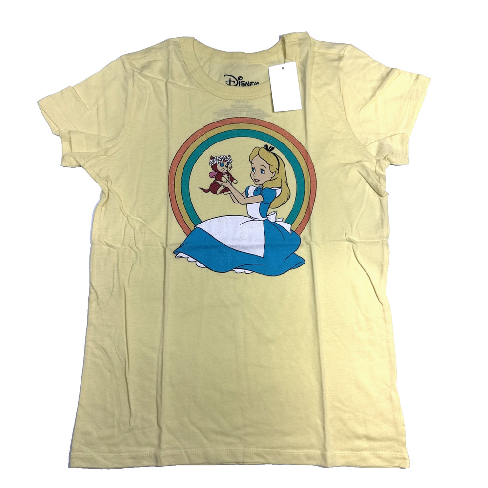 Disney Alice In Wonderland Yellow Boyfriend Juniors T-Shirt Tee Graphic Blouse