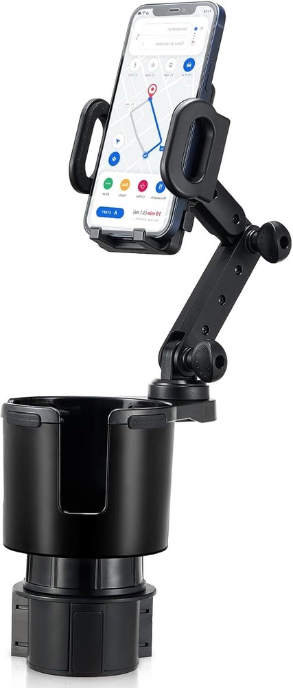 2-in-1 Cup Holder Cell Phone Holder w/360° rotating stand and adjustable base