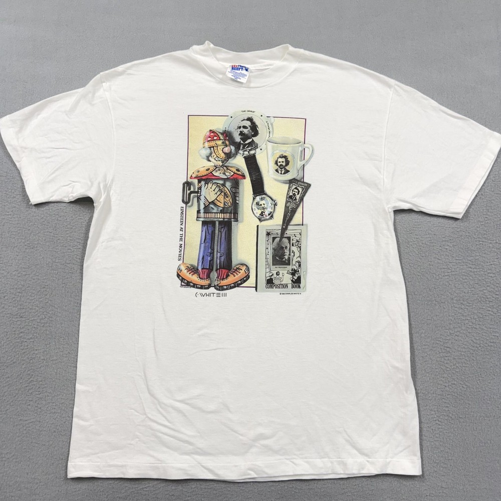 Vintage Einstein At The Movies Shirt Mens Large White Hanes Beefy-T 90s