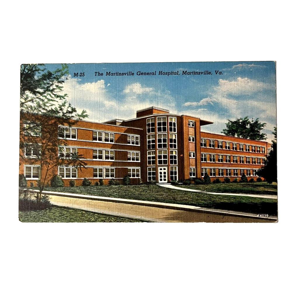 Martinsville Virginia Linen Postcard General Hospital 1940s Topographical VA