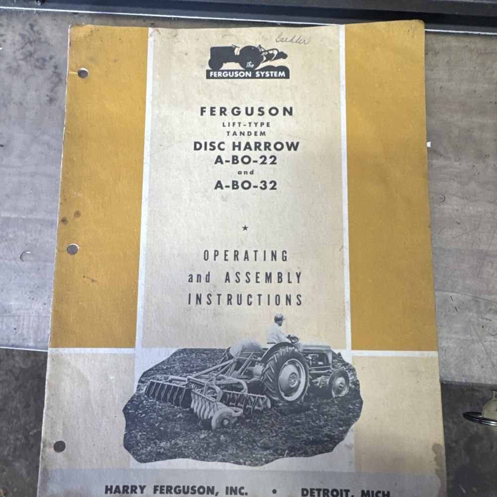 Ferguson A-BO-22 A-BO-32, 3 Point Lift Type Tandem Disc Harrow Operators Manual