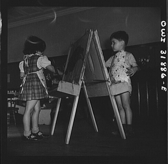 New Britain Connecticut 1942 Child Care Center Children Playing at Easel