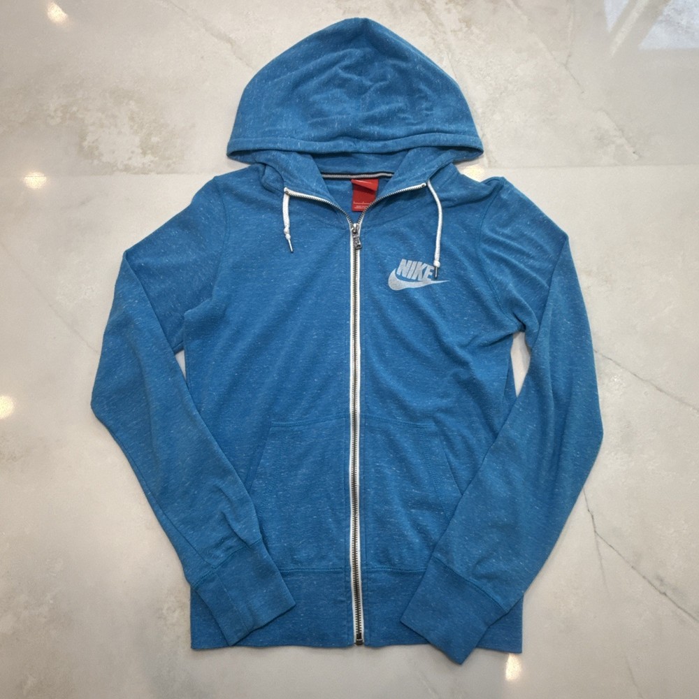Nike Women Zip Hoodie Small Blue Full Zip Hooded Sweatshirt Athletic Casual