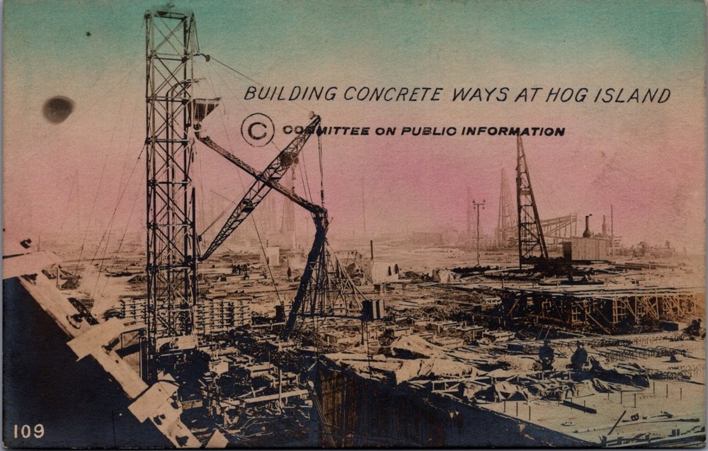 Hog Island Shipyard WWI Real Photo Postcard Building Concrete Ways RPPC